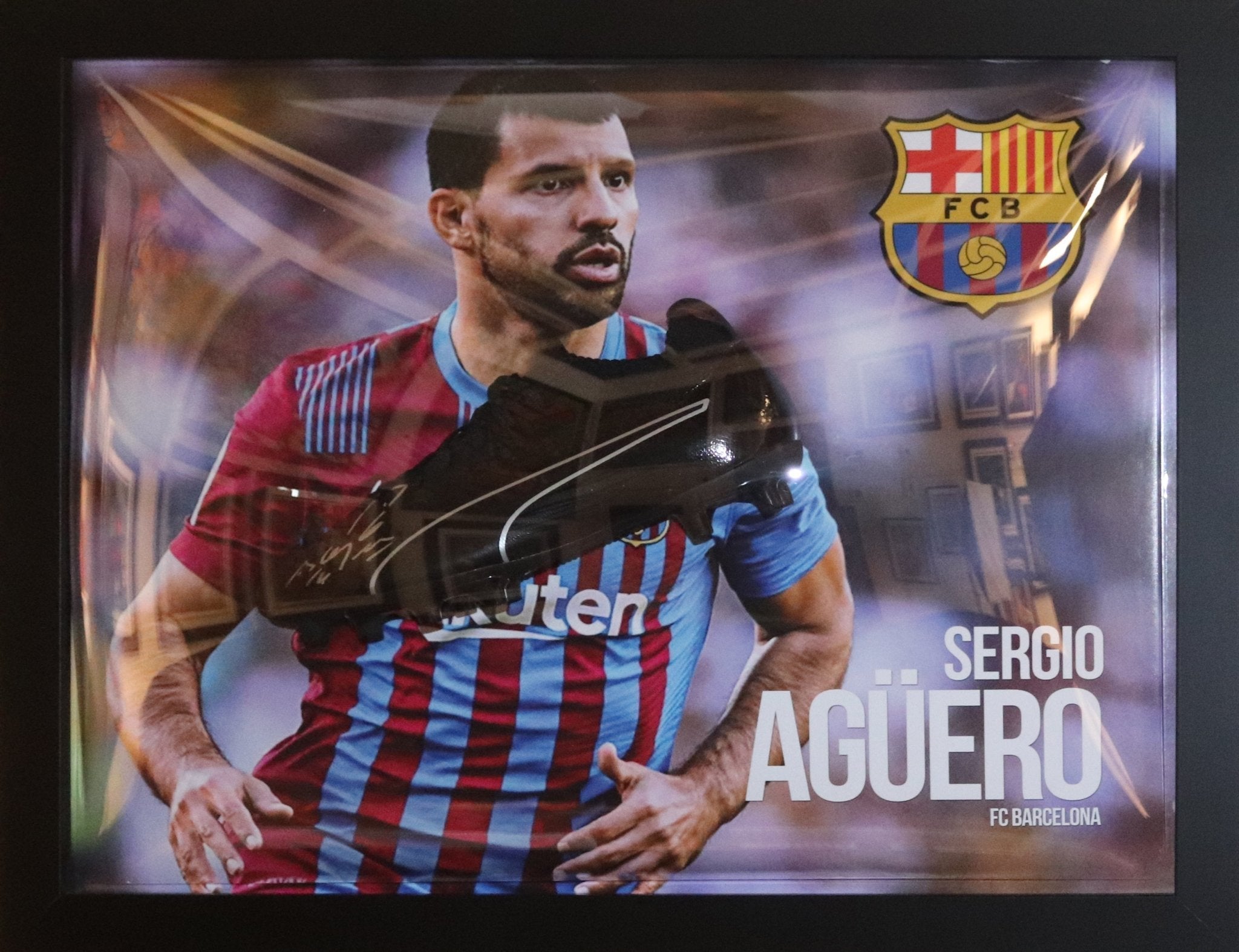 Aguero Signed Barcelona Boot Framed Display - Memorabilia Framers Shop